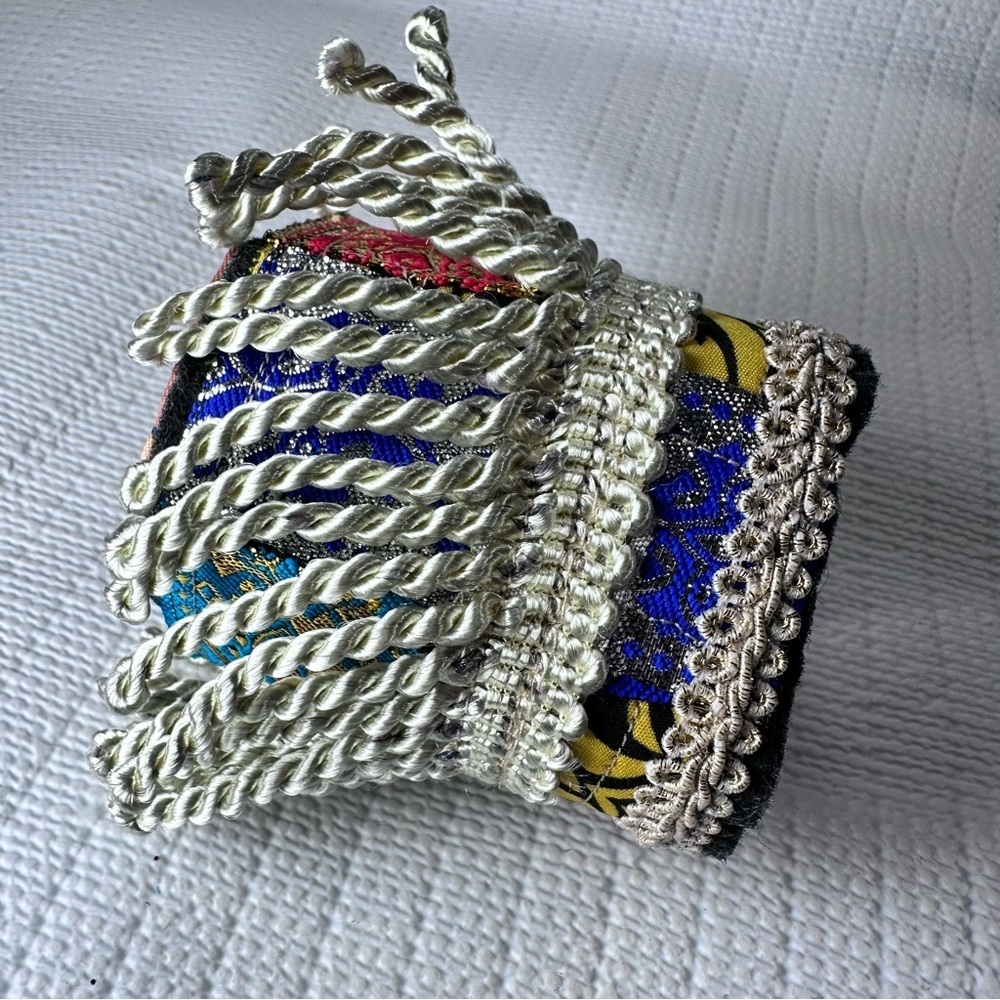 RUBYRUDI Cuff Bracelet Handcrafted OOAK Fabric Embellished Artisan Wearable Art - Picture 3 of 15